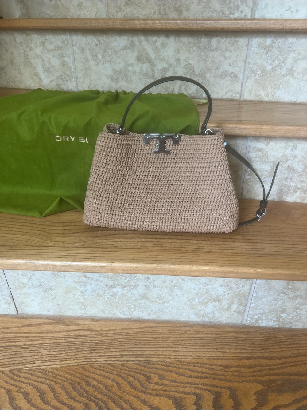 Tory Burch Eleanor Hand Crochet Raffia Bag Honey Comb Color! - Picture 9 of 10